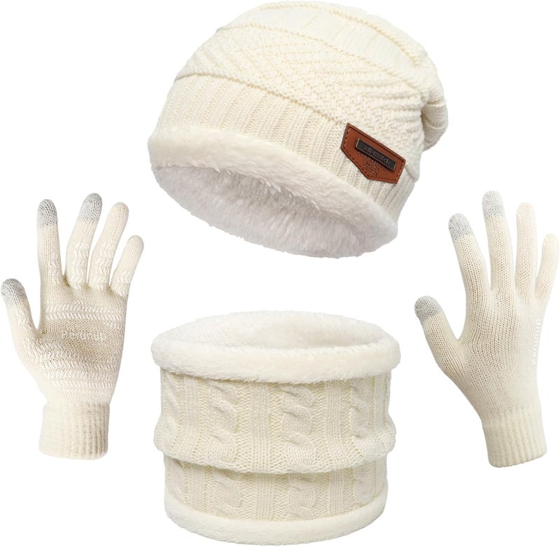 MAYLISACC Winter Knit Beanie Hat Neck Warmer Scarf and Touch Screen Gloves Set 3 Pcs Fleece Lined Skull Cap for Men Women - Image 1